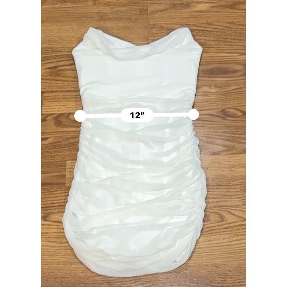 Michael Costello x REVOLVE ruched stain Bardot Mini Dress in Ivory small - Picture 3 of 12